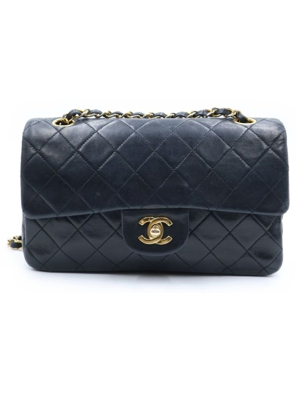 Chanel Quilted 23 Double Flap Chain Shoulder Bag Black Lambskin Gold
